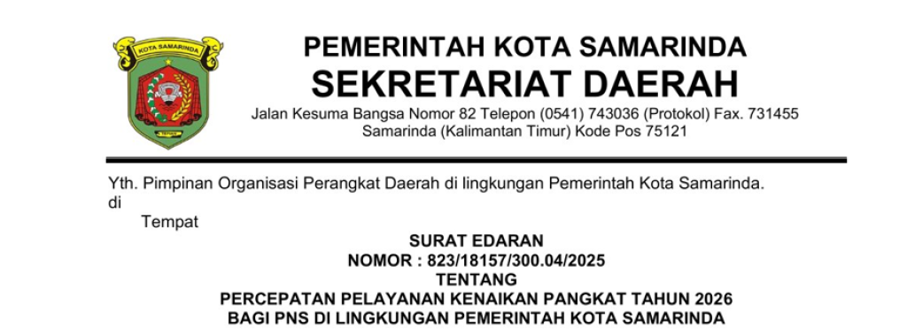 PERCEPATAN PELAYANAN KENAIKAN PANGKAT TAHUN 2026  BAGI PNS DI LINGKUNGAN PEMERINTAH KOTA SAMARINDA